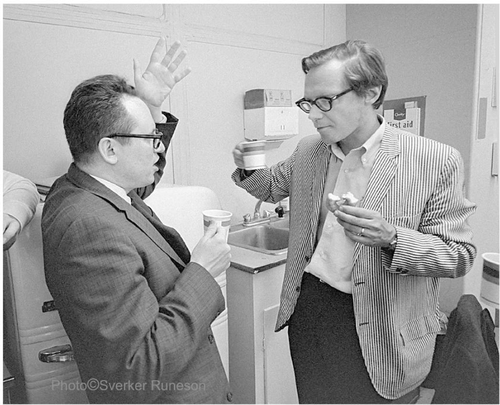 FIGURE 1 Ulrich Neisser (right) with Jacob Beck. Ecological Optics conference, Cornell University, 1970. Courtesy of Sverker Runeson.
