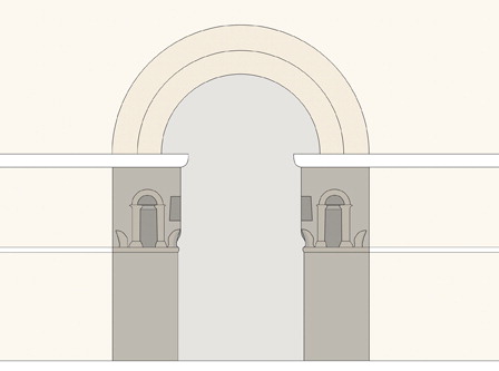 Figure 16. Hypothetical reconstruction of the monumental architectural block in a building (Danish-German Jerash North-west Quarter Project).