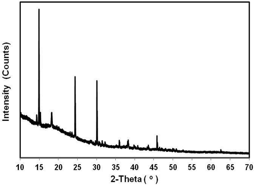 Figure 2. X-ray diffraction patterns of mucilage powder obtained from O. spinulifera.Figura 2. Patrones de difracción de rayos X a partir de mucilago en polvo obtenido de O. spinulifera.