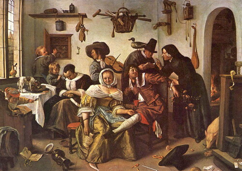 Figure 1 Beware of Luxury Jan Steen 1663 Oil on canvas 105 cm × 145.5 cm (41 in × 57.3 in) Kunsthistorisches Museum Wien, Vienna, Austria. Copyright free source: https://commons.wikimedia.org/wiki/File:Jan_Steen_004b.jpg.