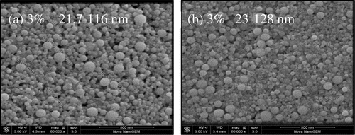 Figure 15. SEM images for dried (a) 3 vol% fresh fluid and (b) 3 vol% after one-month reuse.
