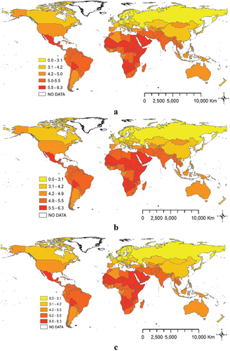 Figure A1. Population-weighted national averages of solar radiation by countries worldwide, kWh/m².