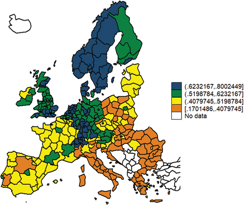 Figure 2. Regional intangible capital index across European NUTS 2 regions.