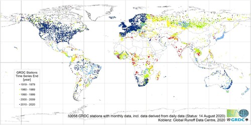 Figure 2. Distribution of stations that reported their data to the GRDC based on an August 2020 assessment. (Courtesy of Ulrich Looser, GRDC; personal communication).