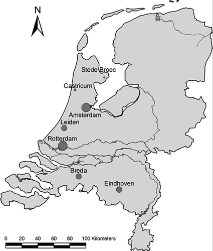 Figure 2. Map of the Netherlands with the location of the described cases.