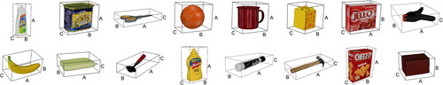 Figure 1. Virtual objects used within this study are 3D virtual representations of real objects used in prior VR grasping research.