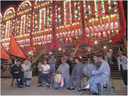 Figure 4. Master Liang Zhong led a group of disciples to perform in the open air during the Jiao-festival of the Lotus Land in Pat Heung. (Source: by Shujia Zhou).
