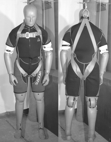 Figure 4. Position of the shoulder straps and the dorsal attachment point in a safety harness after fall arrest.