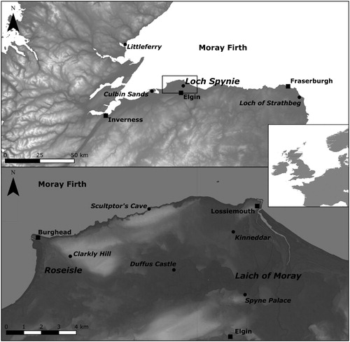 Figure 1. Map of the Laich of Moray, northern Scotland and other locations mentioned in the text.