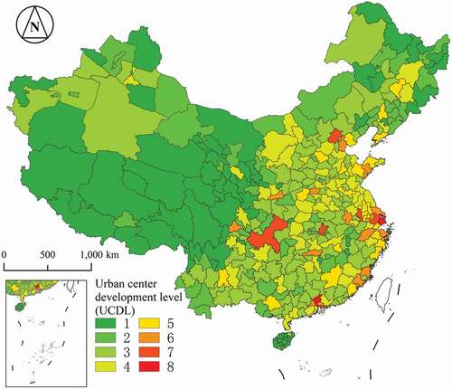 Figure 4. Distribution of UCDL in polycentric cities in China.