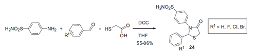 Scheme 10. Synthesis of arylthiazolidine-substituted benzenesulfonamides 24.