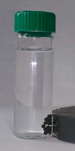 Figure 3. Demonstration of magnetic separation of magnetic chitosan–clay beads.