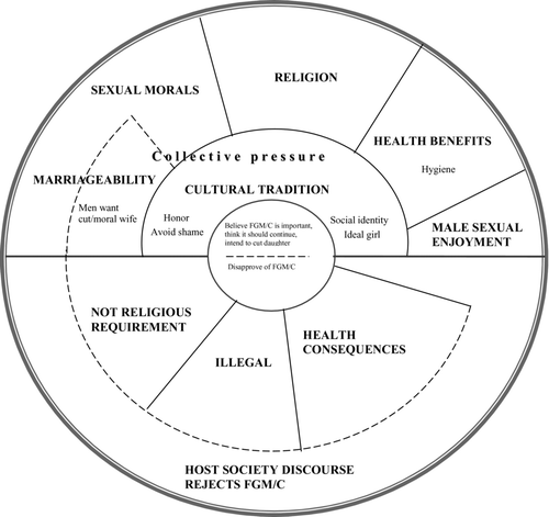 FIGURE 3 Conceptual model of factors perpetuating and hindering FGM/C.