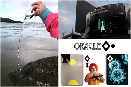 Figure 8. Screenshot of S Project, by Gudrun Filipska and Carly Butler (left); out of isolation came forth light, by Tess Baxter (top right); Oracle, by Heidi Wood (lower right).