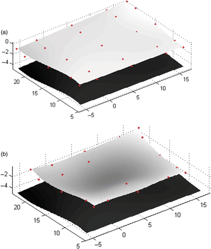 Figure 9. The actual initial surface (a) and the actual final surface (b) when 270 mN is applied on the forehead.