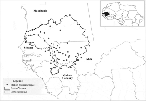 Figura 1. Localisation des stations pluviométriques dans le bassin versant du fleuve Sénégal.