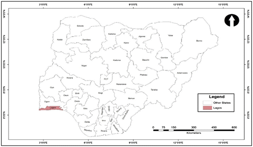 Figure 1. Map depicting location of Lagos State in Southwest of Nigeria.