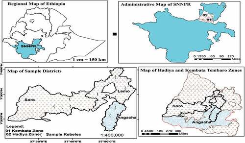 Figure 1. Map of study area, and sample districts in Hadiya and Kembata Tembaro zones.