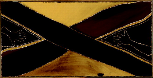 Figure 2. Rover Thomas [Joolama], Kukatja/Wangkajunga peoples, Roads meeting, 1987, natural earth pigments on canvas, 90×180 cm, National Gallery of Australia, Canberra. © the artist's estate courtesy Warmun Art Centre.