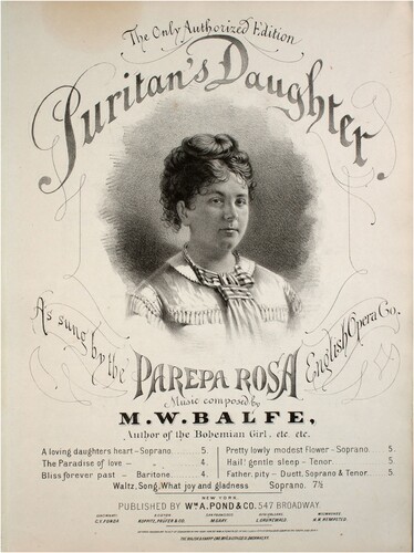 Figure 4. Lithograph of Euphrosyne Parepa-Rosa on a sheet music imprint of the type that would show up in binder’s volumes. (New York: Major & Knapp Eng. Mfg & Lith. Co, 1869). Courtesy of the Lester S. Levy Collection of Sheet Music. The Sheridan Libraries, Johns Hopkins University.