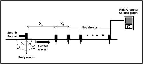 Figure 3. Schematic diagram showing the MASW data acquisition field setup.