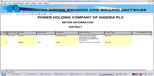 Figure 12. Meter information report.