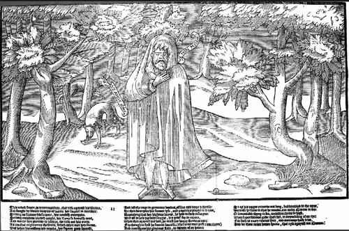 Figure 3 Image of Rory O'More, from John Derrick, The Image of Irelande, with a discouerie of VVoodkarne (1581). This image reproduced courtesy of the Edinburgh University Library [De.3.76].