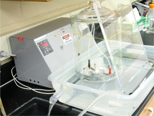 Figure S1 Setup for the production of metal nanoparticles by the underwater spark at high voltage.