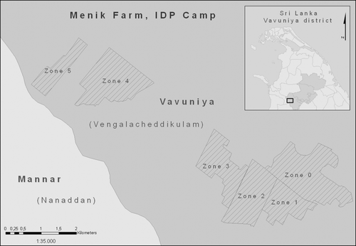 Figure 1.  Location of the Menik Farm IDP camp in Vavuniya district, Sri Lanka.