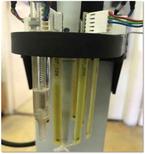 Figure 5. Reference electrode and Partially selective sensors of the Alpha Astree potentiometric electronic tongue.