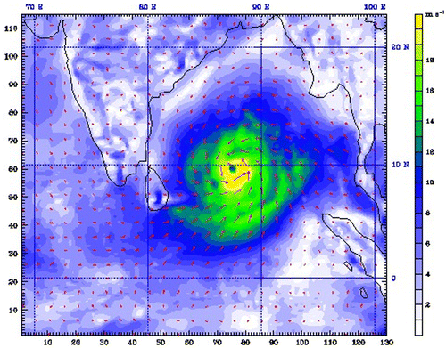 Figure 3. An example for the tropical cyclone forecast (created by the Numerical Forecast System for the Surrounding Area of Sri Lanka).