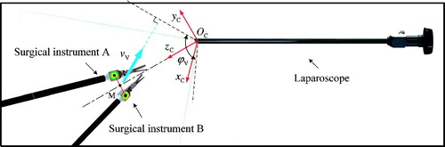Figure 3. Sketch map of surgical instruments motion in vertical direction (xc - yc plane).