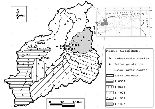Fig. 1 Location of the Macta basin, major rivers and hydrometric catchments studied.