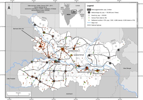 Figure 3. Bihar’s evolving urban system, including census towns and high nonfarm settlements.Source: Authors’ adaptation of census data.