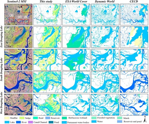 Figure 12. Comparison between various LULC datasets and the wetland maps in this study over the DLW.