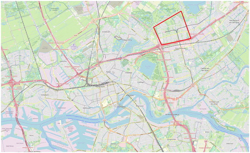 Figure 1. Situation of Ommoord (in red) in Rotterdam urban area (source: OpenStreetMap).