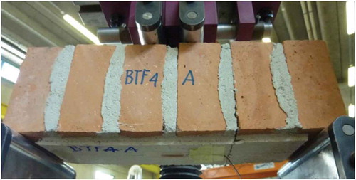 Figure 2. View of the loading set-up for the flexural test of the reinforced masonry stacks.