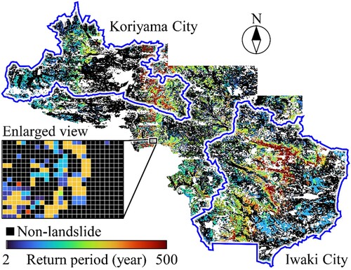 Figure 10. Landslide susceptibility map based on return period associated with rainfall index.