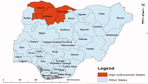 Figure A1. Map showing high enforcement locations in Nigeria.