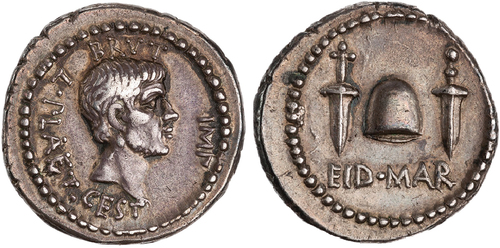 Figure 5. Brutus and the Ides of March. Issued by Brutus and L. Plaetorius Cestianus. RRC 508/3.