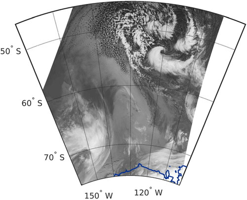 Fig. 4. AVHRR channel 4 image of a comma-shaped PL over the South Pacific Ocean on 14 July 2019.