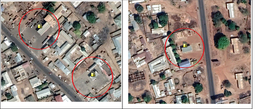 Figure 6. Aerial view of filling stations showing residential properties within the GNPA 30.8m health buffer zone.