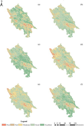 Figure 3. Spatial distribution of EEQ levels in Yushu County from 2001 to 2020.