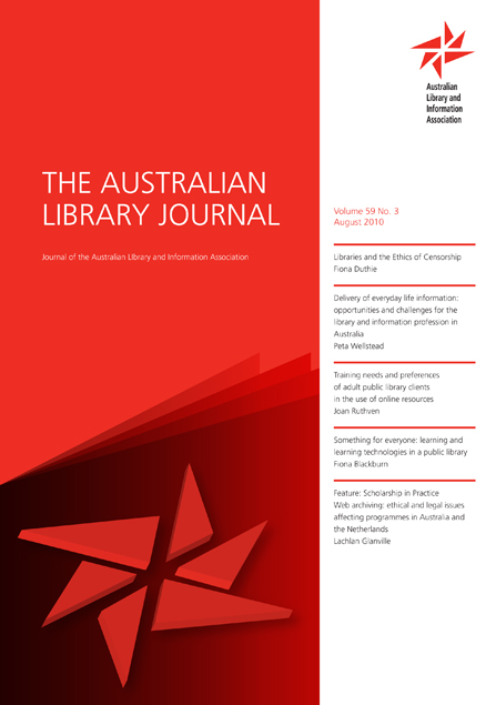 Cover image for The Australian Library Journal, Volume 59, Issue 3, 2010