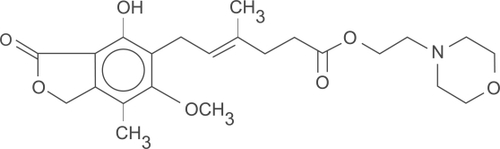 Figure 1 Chemical structure of mycophenolate mofetil (MMF) – the morpholinoethyl ester of mycophenolic acid (MPA) – mycophenolate.