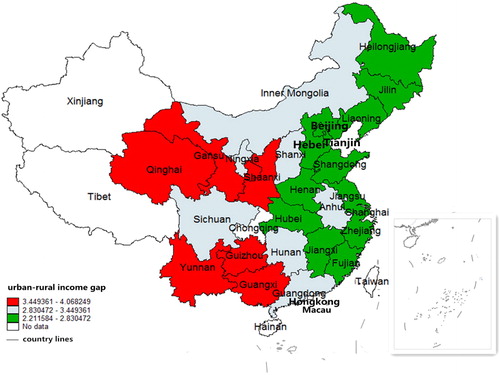 Figure 1. The average urban-rural income gap of the sampled regions in China.