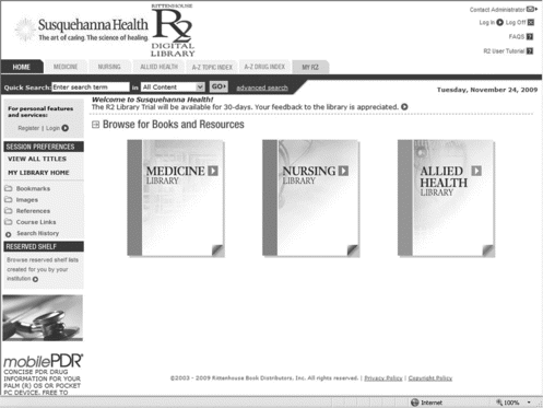 FIGURE 2 R2 Digital Library home page. Rittenhouse Book Distributors Inc. 2010. Used with permission.