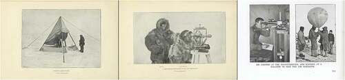 Figure 12. From left to right: Magnetic Observations and A Chronometer Observation with the Theodolite published in Nansen’s Farthest North (Westminster: Constable, 1897); Dr. Simpson at the Magnetometer, published on page 115 of Ponting’s book The Great White South (1924)