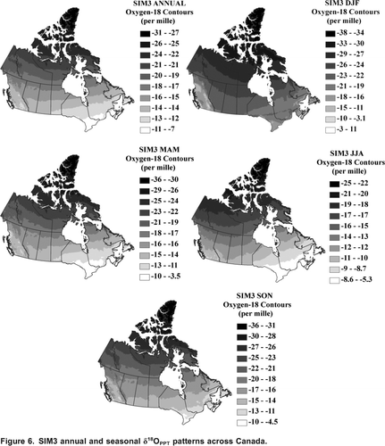 Figure 6. SIM3 annual and seasonal 18OPPT patterns across Canada.