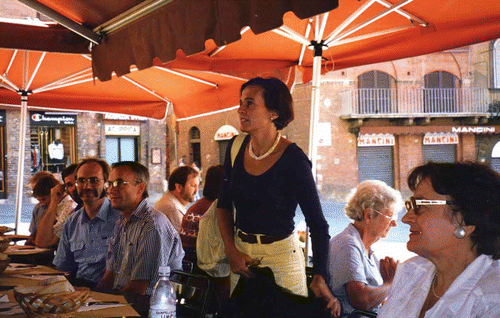 1. Photo taken by David Holdich shows Francesca in organizing mode as she leads a party round Siena during a break from the 1997 Florence workshop.